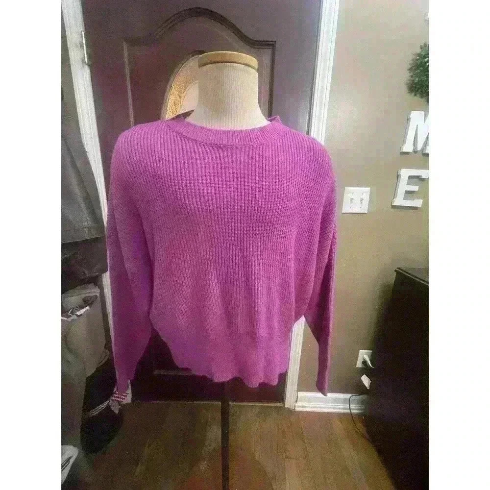 Sincerely Jules Sweater Women Med Purple L/s Knit Cropped Pullover Nwt sw10